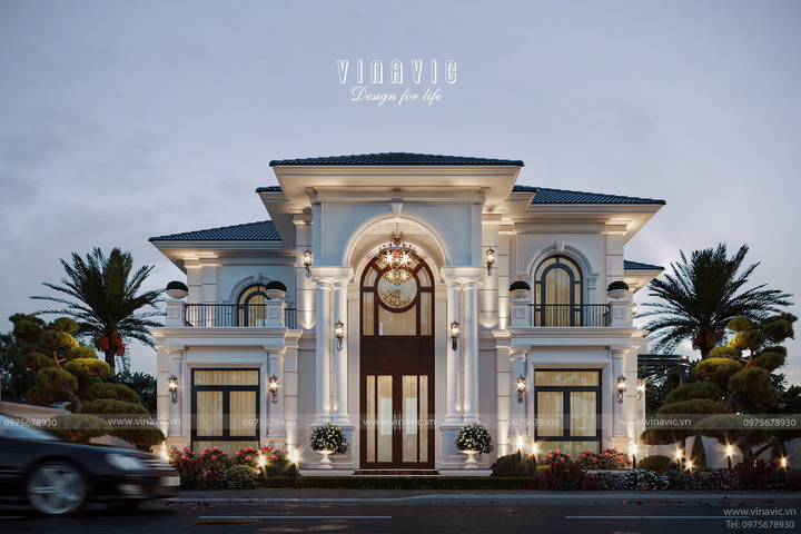 Thiết kế biệt thự 2 tầng tân cổ điển đẹp mái nhật 17x12m BT2444