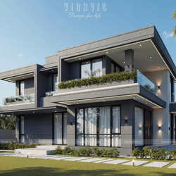 Mẫu biệt thự mái bằng 2 tầng hiện đại 3 phòng ngủ 11x14m BT2445