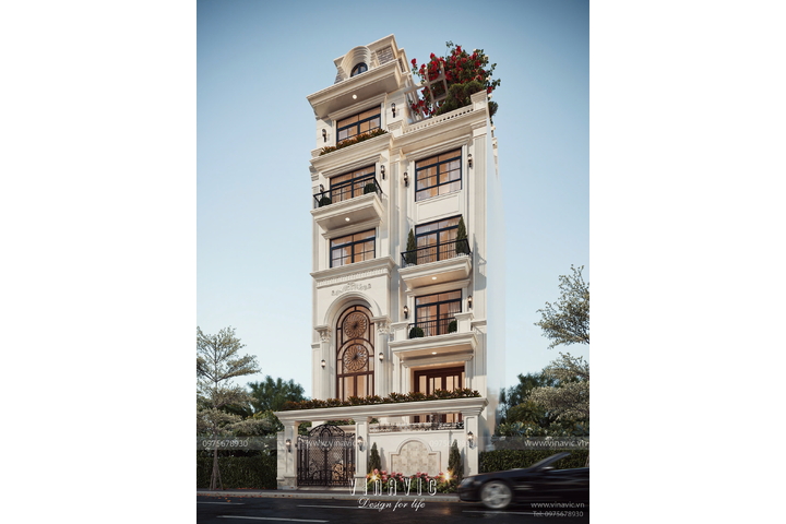 Mẫu thiết kế nhà phố đẹp 6 tầng phong cách tân cổ điển 9x15m NP2360