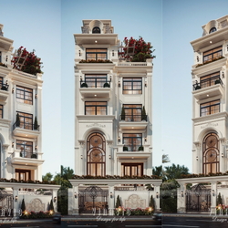 Mẫu thiết kế nhà phố đẹp 6 tầng phong cách tân cổ điển 9x15m NP2360