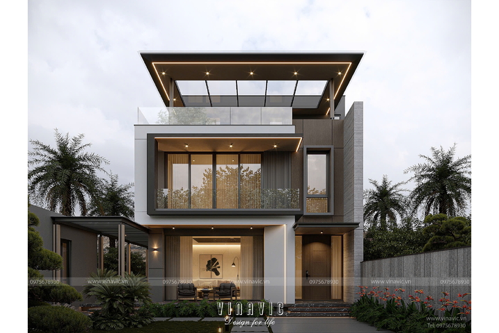 Biệt thự hiện đại 3 tầng mái bằng trên sườn đồi dốc 9x14m BT2447