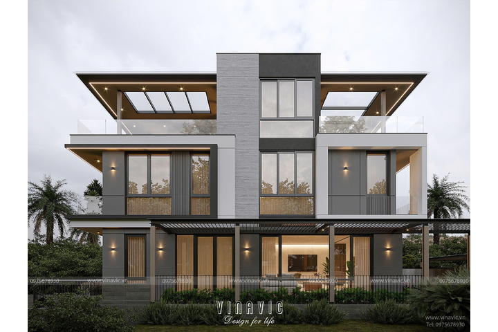 Biệt thự hiện đại 3 tầng mái bằng trên sườn đồi dốc 9x14m BT2447