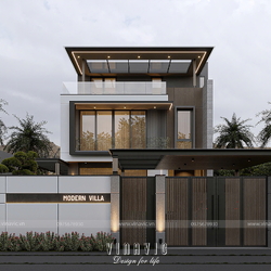 Biệt thự hiện đại 3 tầng mái bằng trên sườn đồi dốc 9x14m BT2447