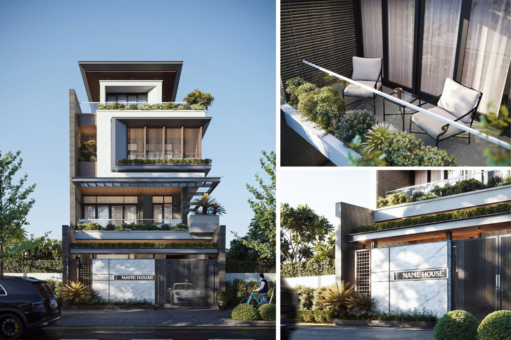 Mẫu thiết kế biệt thự 1 trệt 3 lầu hiện đại 187m2 (8.5mx22m) BT2448