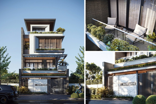 Mẫu thiết kế biệt thự 1 trệt 3 lầu hiện đại 187m2 (8.5mx22m) BT2448