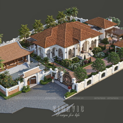 Mẫu biệt thự địa trung hải 1 tầng 3 phòng ngủ 228m2 (19x12m) BT2449