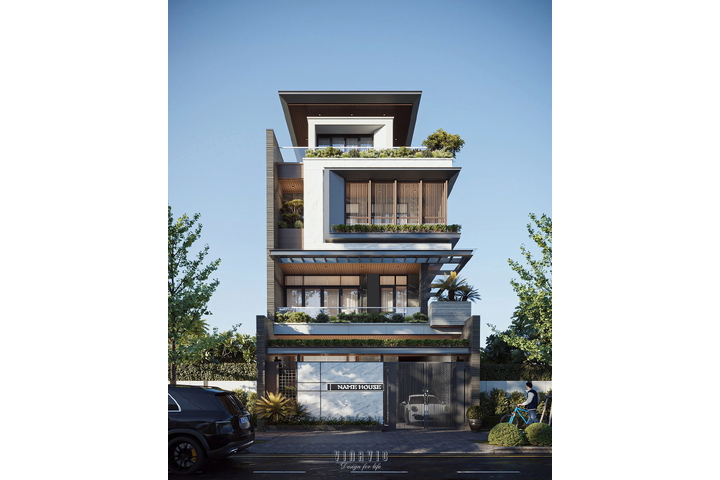 Mẫu thiết kế biệt thự 1 trệt 3 lầu hiện đại 187m2 (8.5mx22m) BT2448