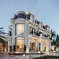 Mẫu biệt thự 2 tầng tân cổ điển mái Mansard 228m2 (19x12m) BT2450