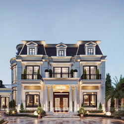 Mẫu biệt thự 2 tầng tân cổ điển mái Mansard 228m2 (19x12m) BT2450