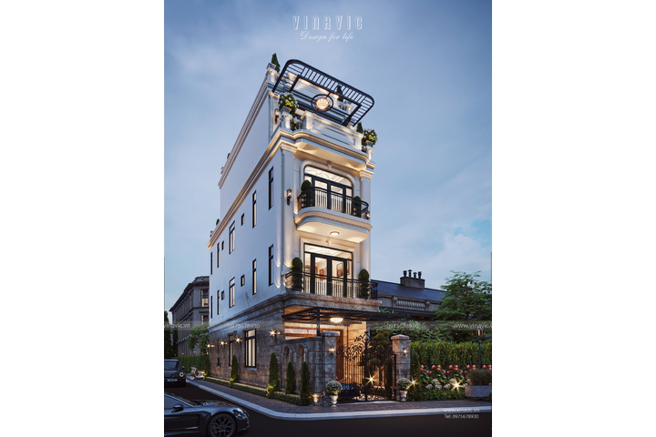 Mẫu thiết kế nhà phố 4 tầng tân cổ điển 90m2 (5x16m) NP2361