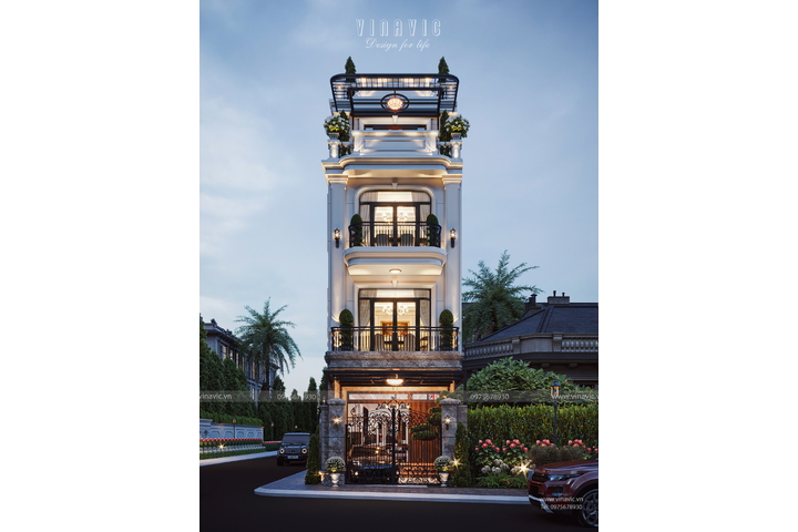 Mẫu thiết kế nhà phố 4 tầng tân cổ điển 90m2 (5x16m) NP2361