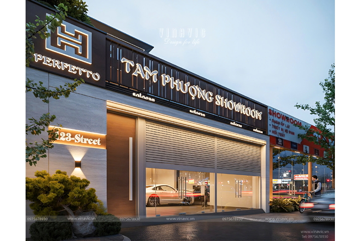 Thiết kế nhà biệt thự kết hợp kinh doanh showroom 3 tầng 10x30m BT2451