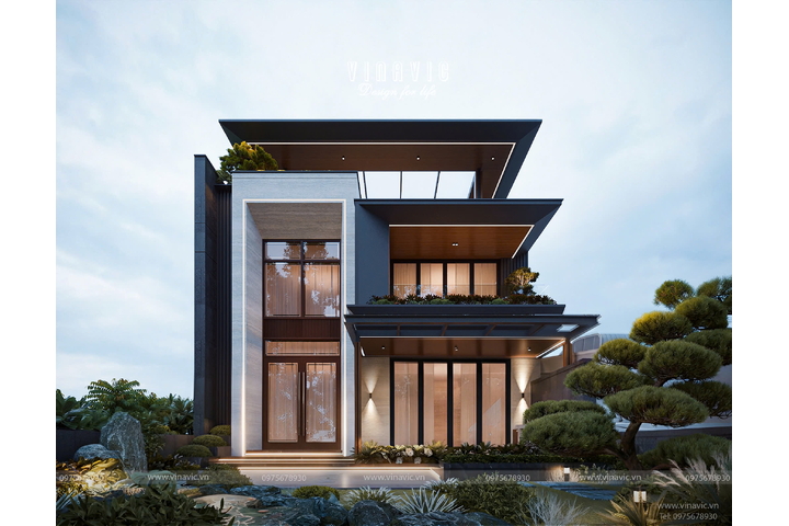 Thiết kế nhà biệt thự kết hợp kinh doanh showroom 3 tầng 10x30m BT2451