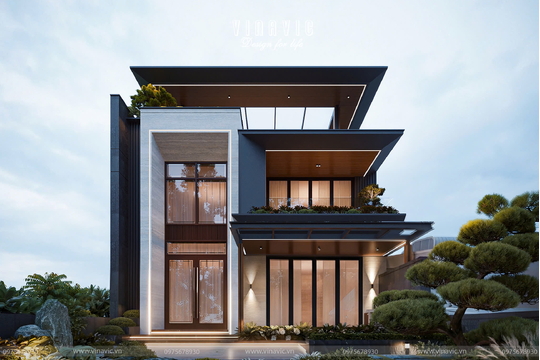 Thiết kế nhà biệt thự kết hợp kinh doanh showroom 3 tầng 10x30m BT2451