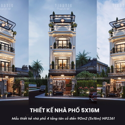 Mẫu thiết kế nhà phố 4 tầng tân cổ điển 90m2 (5x16m) NP2361