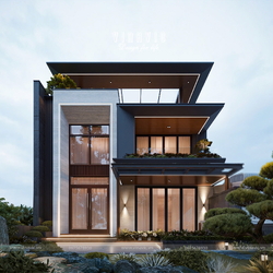 Thiết kế nhà biệt thự kết hợp kinh doanh showroom 3 tầng 10x30m BT2451