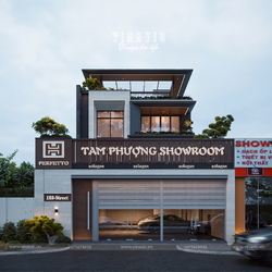 Thiết kế nhà biệt thự kết hợp kinh doanh showroom 3 tầng 10x30m BT2451