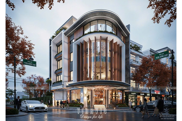Mẫu nhà phố 5 tầng góc 2 mặt tiền vừa ở kinh doanh 8x15m NP2362