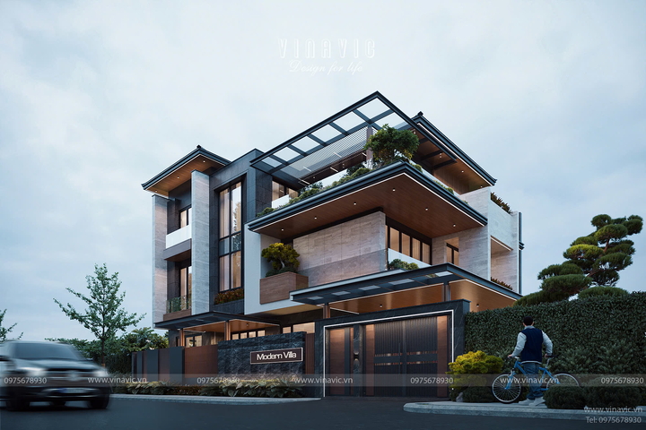 Thiết kế biệt thự hiện đại 3 tầng 4 phòng ngủ 130m2 (13x10m) BT2452