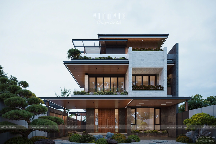 Thiết kế biệt thự hiện đại 3 tầng 4 phòng ngủ 130m2 (13x10m) BT2452