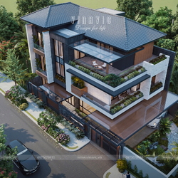 Thiết kế biệt thự hiện đại 3 tầng 4 phòng ngủ 130m2 (13x10m) BT2452