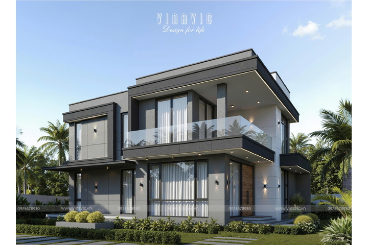 Mẫu biệt thự mái bằng 2 tầng hiện đại 3 phòng ngủ 11x14m BT2445