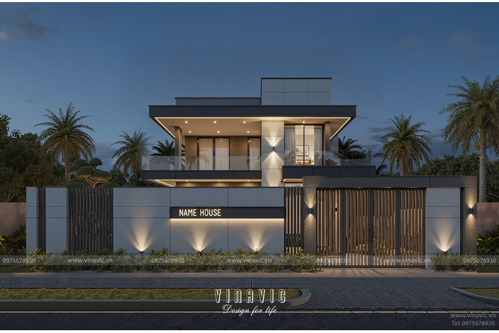 Mẫu biệt thự mái bằng 2 tầng hiện đại 3 phòng ngủ 11x14m BT2445