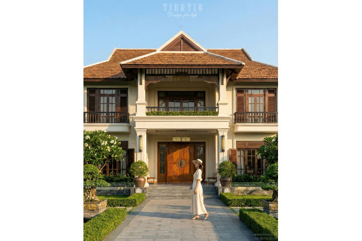 Mẫu nhà vườn phong cách Indochine Đông Dương 20x20m BT2455