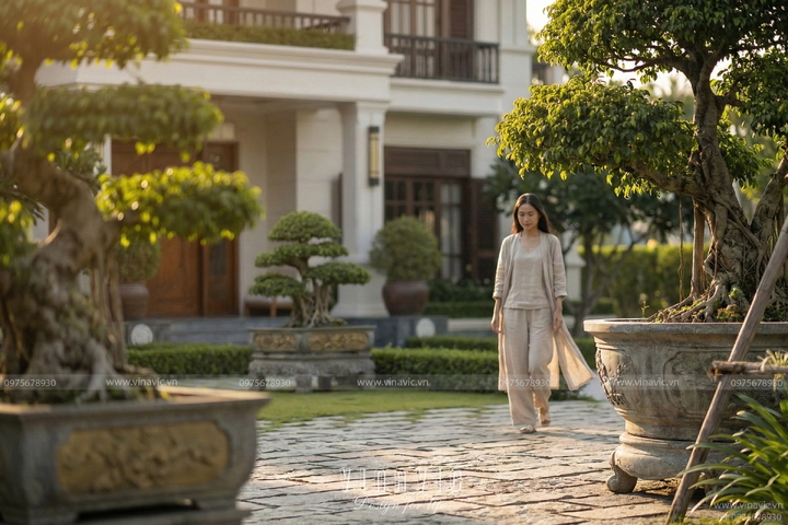 Mẫu nhà vườn phong cách Indochine Đông Dương 20x20m BT2455