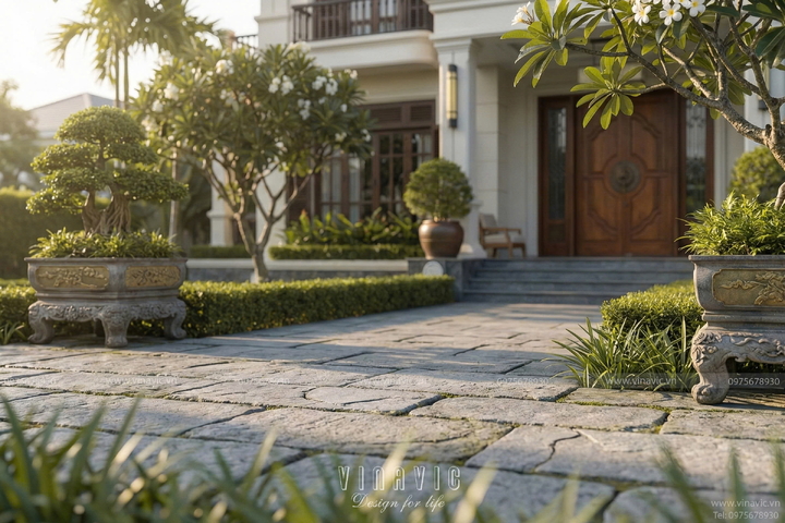 Mẫu nhà vườn phong cách Indochine Đông Dương 20x20m BT2455