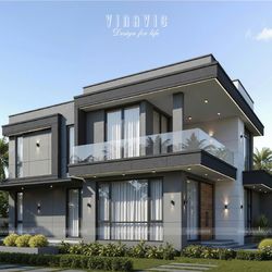 Mẫu biệt thự mái bằng 2 tầng hiện đại 3 phòng ngủ 11x14m BT2445