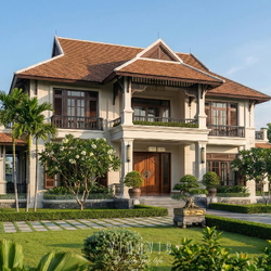 Mẫu nhà vườn phong cách Indochine Đông Dương 20x20m BT2455