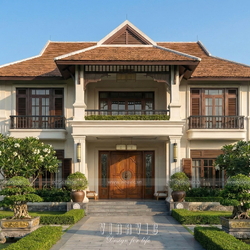 Mẫu nhà vườn phong cách Indochine Đông Dương 20x20m BT2455