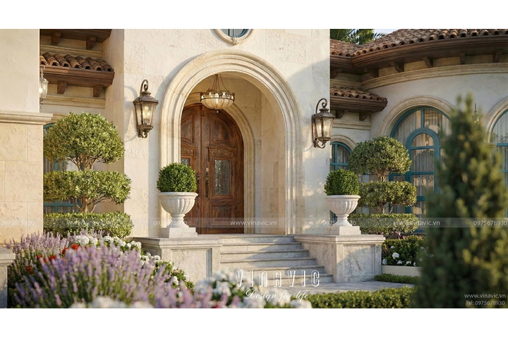 Mẫu Villa 1 tầng phong cách Địa Trung Hải 22m x 14m BT2456