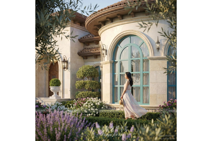 Mẫu Villa 1 tầng phong cách Địa Trung Hải 22m x 14m BT2456