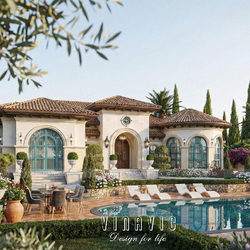 Mẫu Villa 1 tầng phong cách Địa Trung Hải 22m x 14m BT2456