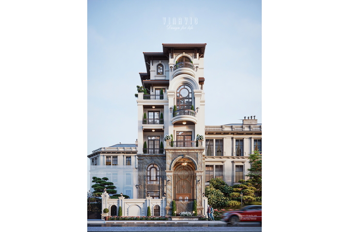 Thiết kế biệt thự phố tân cổ điển 5 tầng 1 tum 9x19m BT2458