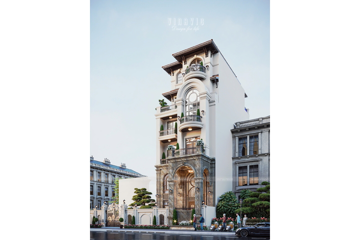 Thiết kế biệt thự phố tân cổ điển 5 tầng 1 tum 9x19m BT2458