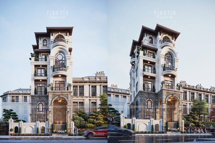 Thiết kế biệt thự phố tân cổ điển 5 tầng 1 tum 9x19m BT2458