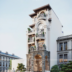 Thiết kế biệt thự phố tân cổ điển 5 tầng 1 tum 9x19m BT2458