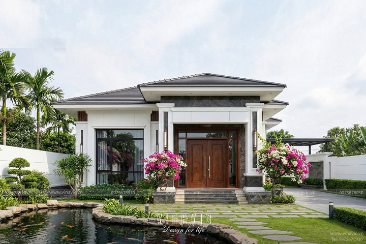 Thiết kế nhà mái nhật hiện đại 1 tầng 4 phòng ngủ 9x19m NP2364