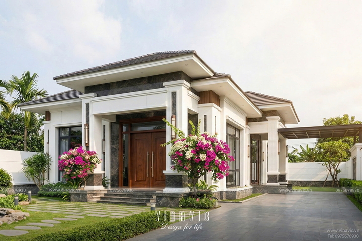 Thiết kế nhà mái nhật hiện đại 1 tầng 4 phòng ngủ 9x19m NP2364