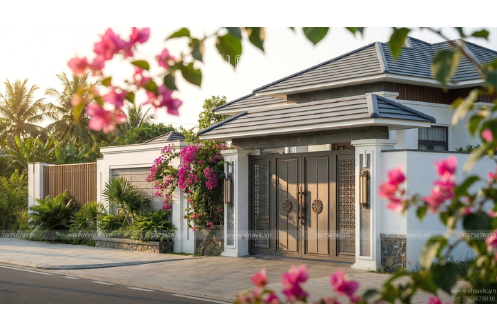 Thiết kế nhà mái nhật hiện đại 1 tầng 4 phòng ngủ 9x19m NP2364