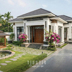 Thiết kế nhà mái nhật hiện đại 1 tầng 4 phòng ngủ 9x19m NP2364