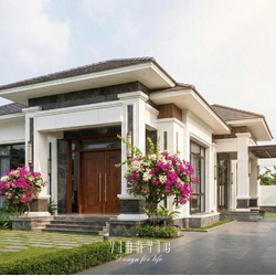 Thiết kế nhà mái nhật hiện đại 1 tầng 4 phòng ngủ 9x19m NP2364