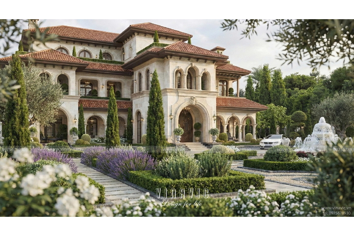 Mẫu thiết kế biệt thự Địa Trung Hải 2 tầng 1 trệt 20x18m BT2458