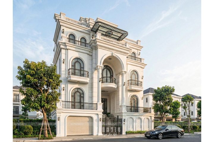 Mẫu thiết kế biệt thự tân cổ điển 3 tầng 1 trệt 168m2 (14x12m) BT2459