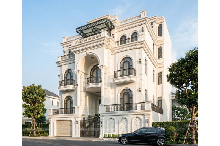 Mẫu thiết kế biệt thự tân cổ điển 3 tầng 1 trệt 168m2 (14x12m) BT2459