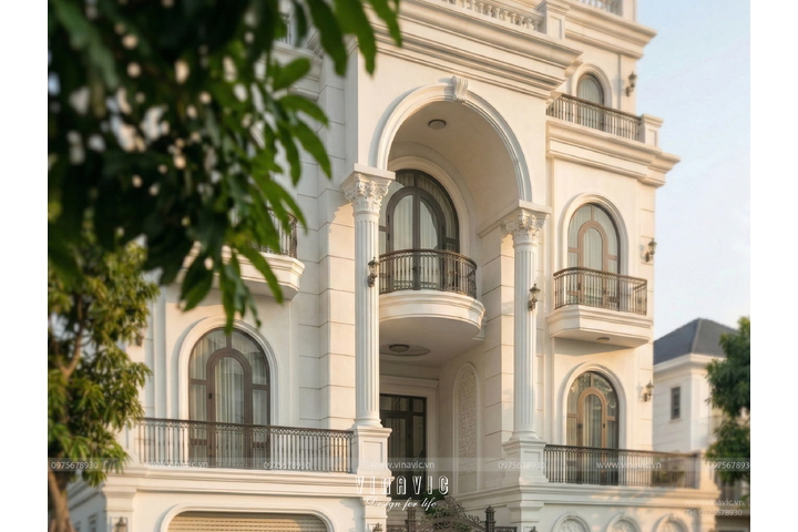 Mẫu thiết kế biệt thự tân cổ điển 3 tầng 1 trệt 168m2 (14x12m) BT2459