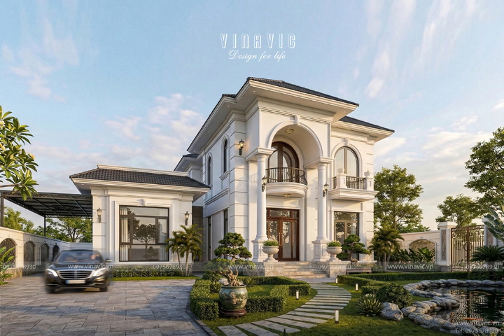 Mẫu biệt thự 2 tầng 4 phòng ngủ tân cổ điển mái nhật 126m2 (9x14m) BT2460